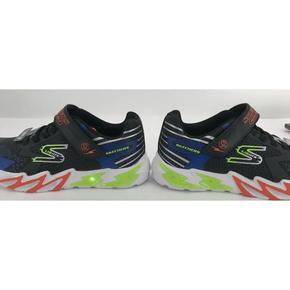 Skechers Boys Size 4‎ Flex-Glow Bolt Light-Up Black/Blue Sneaker Sports Lights